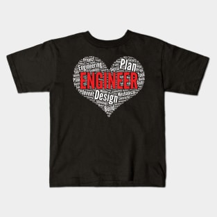 Engineer Heart Shape Word Cloud Design print Kids T-Shirt